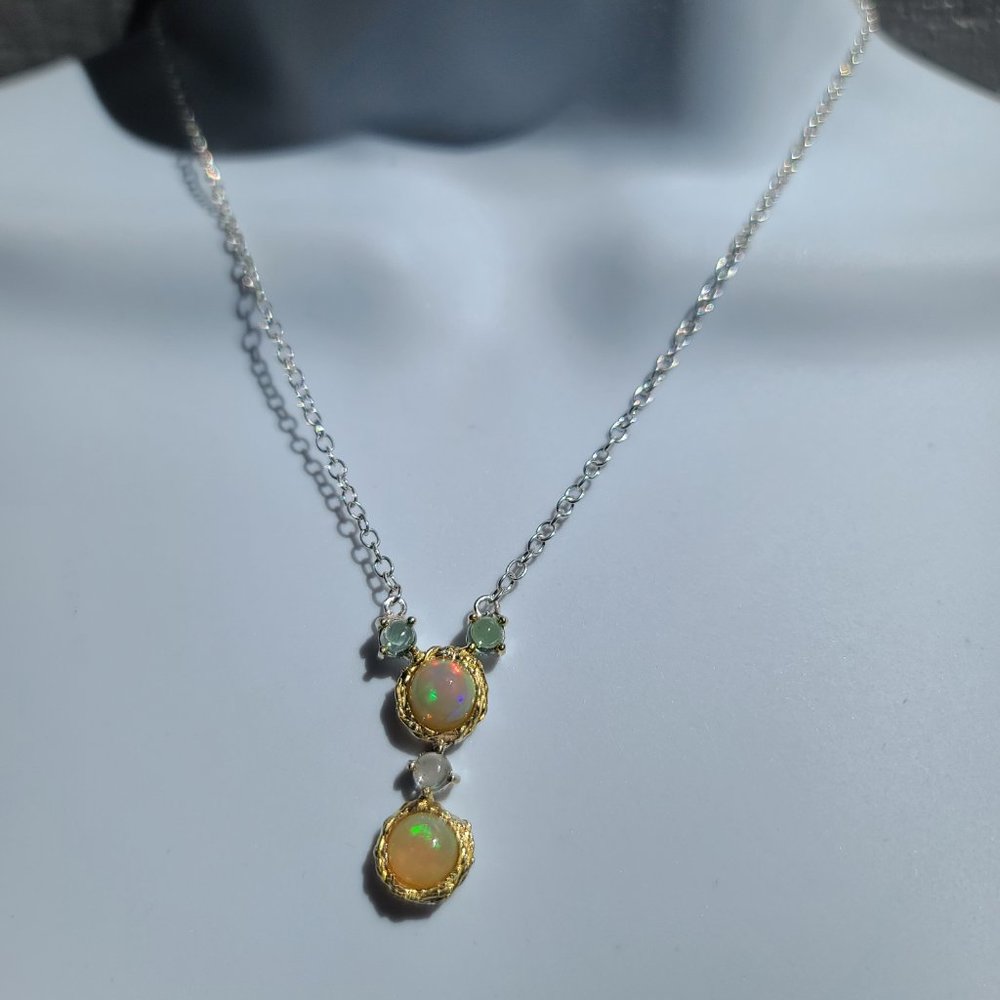 Opal & Tourmaline drop sterling necklace - Picture 4 of 8